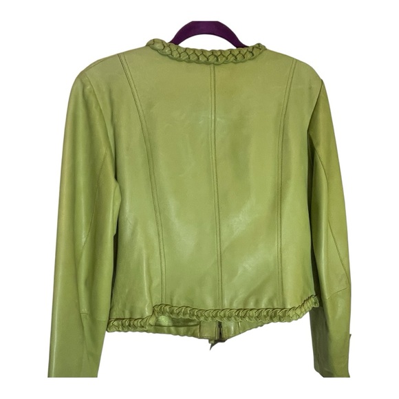 Green Leather Jacket with Modern Sporty Aesthetic - Picture 2 of 10